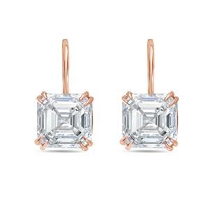 NEW DIANA M JEWELS 4.00 cts lab grown asscher diamond drop earrings in rose gold